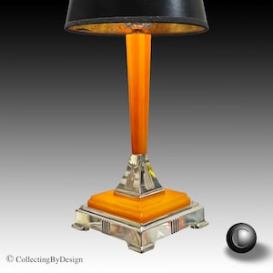 Vintage Skyscraper Art Deco Chrome & Butterscotch Catalin Bakelite Lamp c.1937  RESTORED