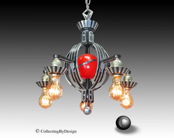 Vintage Extreme Modernist Art Deco Saturn Chandelier c.1933 - RESTORED