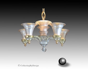 1937 Moe Bridges "Aristocrat" Modernist Art Deco Torchiere Chandelier - RESTORED