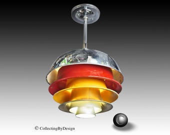 Art Deco Streamline Modernist Louvered Ceiling Light Fixture c.1937 - RESTORED