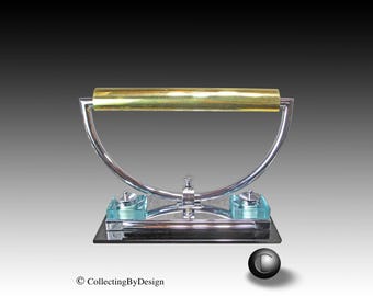 Vintage Art Deco Lamp Desk Set of Chrome/Brass/Glass c.1925 France -Rohde Deskey Era