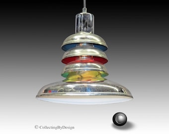 Art Deco Streamline Modernist Louvered Bell Pendant Light Fixture c.1937 - RESTORED