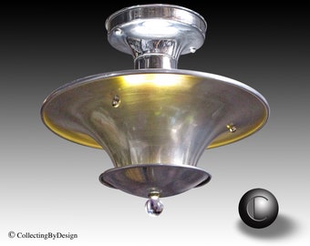 1935 Art Metal Company Machine Age Art Deco Double Shade Pendant Ceiling Light Fixture  RESTORED