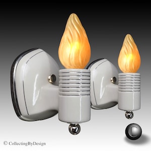 PAIR Porcelier Ringed Streamline Art Deco Porcelain Sconce Light Fixtures c.1939  RESTORED