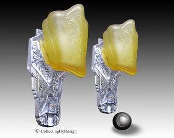 Par de apliques de pared estilo Art Déco de alta gama del Medio Oeste con pantalla deslizante, c. 1933, RESTAURADOS.