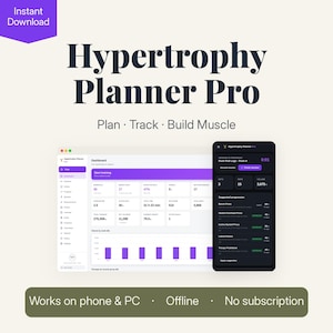 Hypertrophy Planner Pro — Muscle Building Workout Tracker | Offline Gym Log, 55 Exercises, Progression, PPL & Bro Split | No Subscription