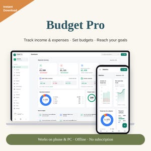 Budget Pro — Offline-app för personlig ekonomi | En HTML-fil, ingen prenumeration | Utgiftsspårning, budgetar, sparmål | Privat och lokalt
