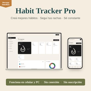 Peut inclure: Une interface de suivi d'habitudes numérique affichée sur un écran d'ordinateur portable et un écran de smartphone. Le tableau de bord présente des panneaux sombres et clairs montrant des statistiques de progression et un graphique circulaire.