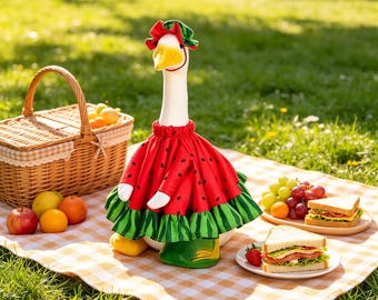Costume da oca da portico da 23 pollici, costume da oca anguria, abbigliamento estivo da oca, decorazione per giardino, prato e cortile, simpatico abbigliamento da oca