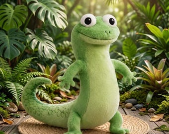 Green Gecko Plush Toy | Soft Stuffed Lizard | 25cm Kawaii Reptile Decor
