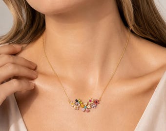 Kleurrijke kristallen bloemenketting, gouden hanger met wilde bloemenbloesem, grillige Cottagecore-sieraden regenboog stenen tuinketting, cadeau voor haar