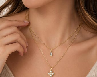 Marquise kristallen ooghanger sierlijke dubbellaagse kruisbedel, minimalistisch christelijk cadeau, delicate religieuze sieraden