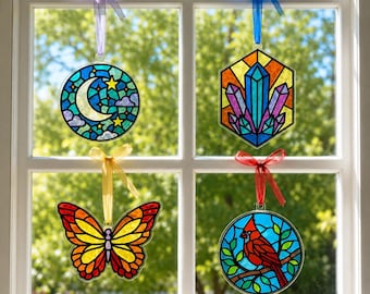 DIY Solfångarkit, Målat Glas-stil, Kladdfritt Pyssel, Reseaktivitet Barn, Måla efter klistermärke, klistermärke efter nummer, avkopplande vuxenpyssel
