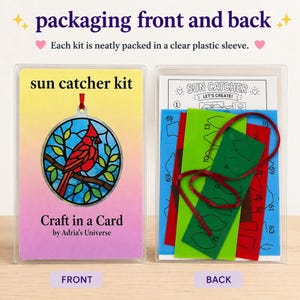 The front and back of the cardinal suncatcher kit
