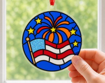 4th of July Craft Kit for Kids & Adults, DIY suncatcher kit, Unwrapped gift ideas, Memorial Day craft, Sun catcher activity, Letterbox gift