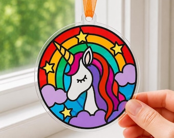 Rainbow Unicorn Suncatcher Kit for Kids & Adults | DIY Stained Glass Craft | Mailable Craft Kit | Window Decor Gift | Sun Catcher Craft Kit
