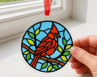 Cardinal Suncatcher Sympathy Gift | Suncatcher Kit | Memorial Remembrance Gift for Loss | Sun Catcher Keepsake Ornament DIY