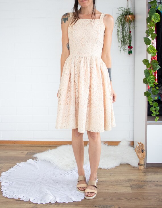 1950s lace dress, Full skirt 50s dress, XS