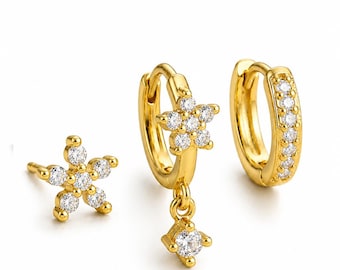 Gold-Tone Floral Stud and Hoop Earring Set, Mix-and-Match Jewelry