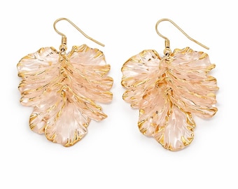 Gold-Tone Leaf Drop Earrings, Translucent Botanical Dangles