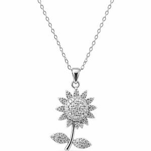 Silver-Tone Sunflower Pendant Necklace with Sparkling Floral Detail