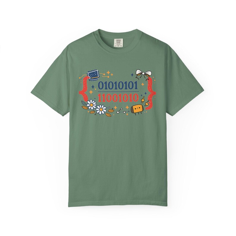 Cute Binary Code Shirt | Whimsical Programmer Aesthetic | Geeky Gift for Coders | Floral Tech Unisex Graphic Tee image 9