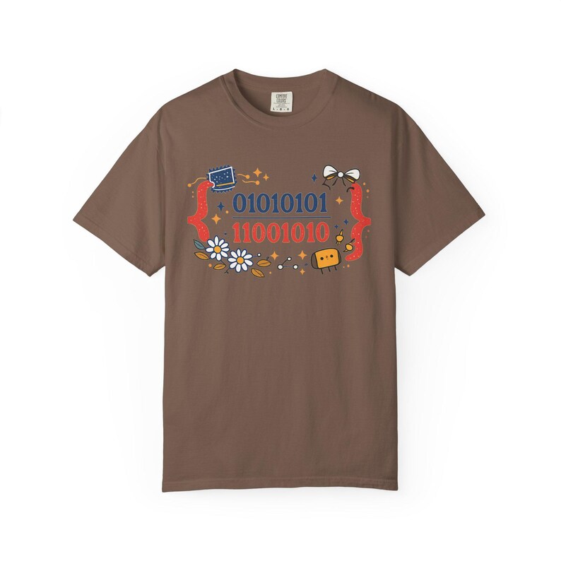 Cute Binary Code Shirt | Whimsical Programmer Aesthetic | Geeky Gift for Coders | Floral Tech Unisex Graphic Tee image 5