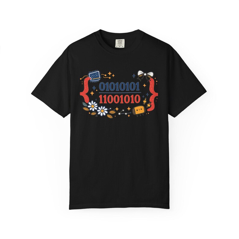 Cute Binary Code Shirt | Whimsical Programmer Aesthetic | Geeky Gift for Coders | Floral Tech Unisex Graphic Tee image 12