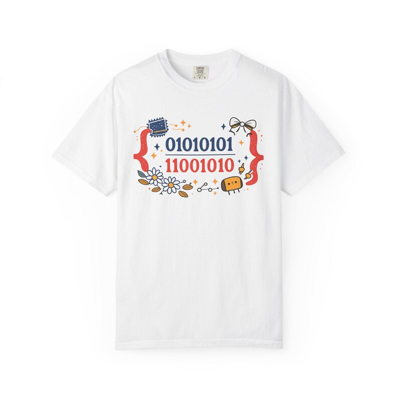 Cute Binary Code Shirt | Whimsical Programmer Aesthetic | Geeky Gift for Coders | Floral Tech Unisex Graphic Tee image 4