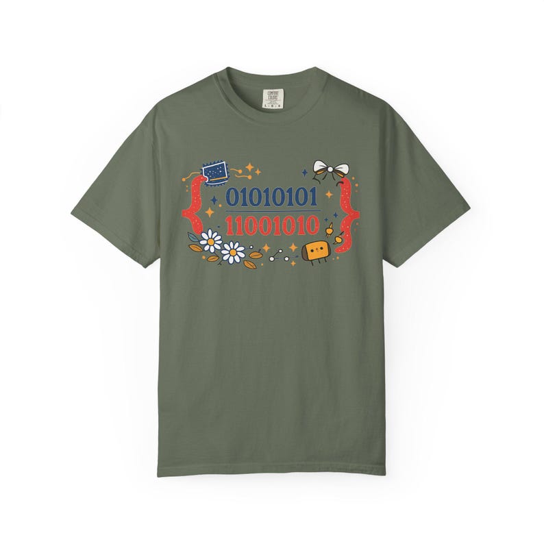 Cute Binary Code Shirt | Whimsical Programmer Aesthetic | Geeky Gift for Coders | Floral Tech Unisex Graphic Tee image 8