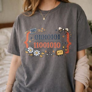 Cute Binary Code Shirt | Whimsical Programmer Aesthetic | Geeky Gift for Coders | Floral Tech Unisex Graphic Tee