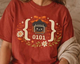 Microchip Floral Shirt | Whimsical Tech Coder Tee | Geeky Programmer Gift for Her | Soft Garment-Dyed Unisex T-Shirt