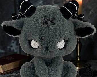 Gray Demon Sheep Plush Gothic Stuffed Animal Creepy Cute Dark Fantasy Handmade Plush Gift
