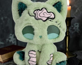 Dark Gothic Zombie Cat Plush Creepy Cute Handmade Nightmare Kitty Alternative Plush Doll Gift