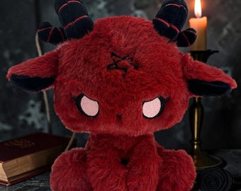 Red Devil Sheep Plush Gothic Horror Stuffed Animal Creepy Cute Demon Lamb Handmade Plush Gift