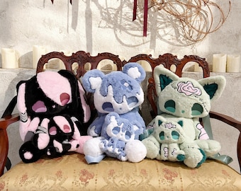 Handmade Gothic Nightmare Plush Backpack | Melting Bear Bunny Panda Zombie Cat Plush Bag | Gothic Lolita Fairy Tale Horror Backpack |Origina