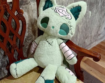 Handmade Gothic Zombie Cat Plush Backpack | Gothic Lolita Plush Bag | Original Fairy Tale Nightmare Cat Backpack