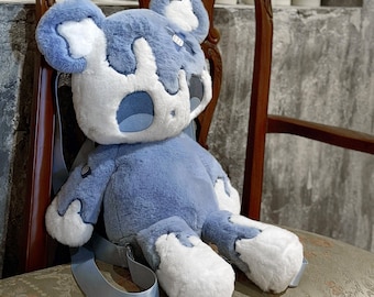Handmade Gothic Melting Bear Plush Backpack | Gothic Lolita Plush Bag | Original Fairy Tale Nightmare Bear Backpack