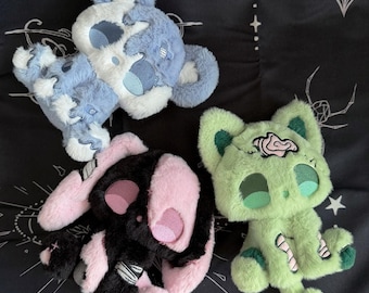 Muñeco de peluche gótico oscuro, conejo de pesadilla, oso derretido, gato zombi, juguete de peluche espeluznante y lindo hecho a mano, regalo alternativo