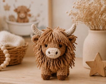 Highland Cow Crochet Plush, Cow Plush Toy, Handmade Amigurumi Cow, Farm Animal Plush, Nursery Decor Gift, Gift for him