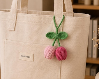 Cherry Crochet Car Charm, Cute Cherry Gift for Her, Cherry Bag Charm, Handmade Crochet Ornament, Kawaii Fruit Car Hanging Decor
