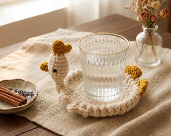 Crochet Chicken Coaster, Chicken Mug Rug, Farm Animal Cup Holder, Cute Kitchen Decor, Handmade Drink Coaster, Gift for mom, Desk Decor