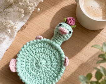 Crochet Duck Coaster, Duck Mug Rug, Animal Cup Holder, Cute Kitchen Decor, Handmade Drink Coaster, Kawaii Desk Decor Gift