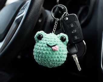 Frog Crochet Keychain, Cute Frog Plush Keychain, Handmade Frog Charm, Frog Lover Gift, Animal Keychain