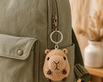 Capybara Crochet Keychain, Cute Capybara Plush Charm, Handmade Animal Keychain, Kawaii Bag Charm Gift