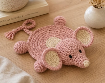 Elephant Crochet Coaster, Animal Mug Rug, Cute Elephant Cup Holder, Handmade Crochet Coaster, Kawaii Desk Decor Gift