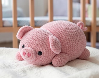 Crochet Pig Plush, Velvet Pig Stuffed Animal, Kawaii Pig Plushie, Handmade Pig Toy, Cute Nursery Decor, Baby Gift