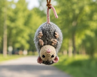 Crochet Possum Car Charm, Funny Opossum Rear View Mirror Hanging, Cute Car Ornament, Handmade Possum Gift, Swinging Car Decor