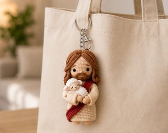 Jesus Crochet Keychain, Jesus Car Charm, Christian Gift for Her, Religious Gift for Him, Handmade Crochet Ornament