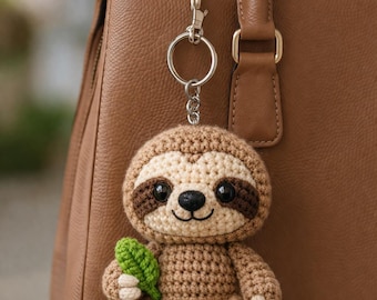Cute Sloth Crochet Keychain, Amigurumi Sloth Bag Charm, Handmade Animal Keyring Gift for Her, Gift for Him, Cute Accessories Decor